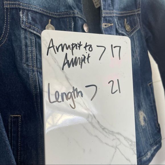 KanCan Dark Wash Distressed Denim Jacket - Picture 6 of 6